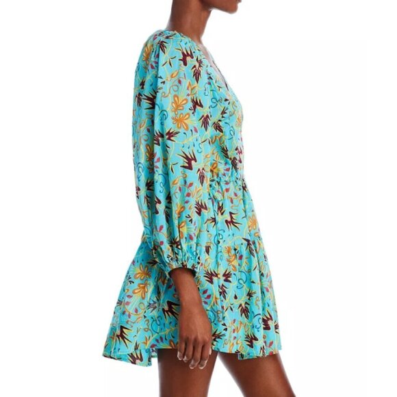 A.L.C. 'Sally' Printed Cotton Cinch-Tie Mini-Dress, Grotto Multi (Blue Multi) - Picture 3 of 5